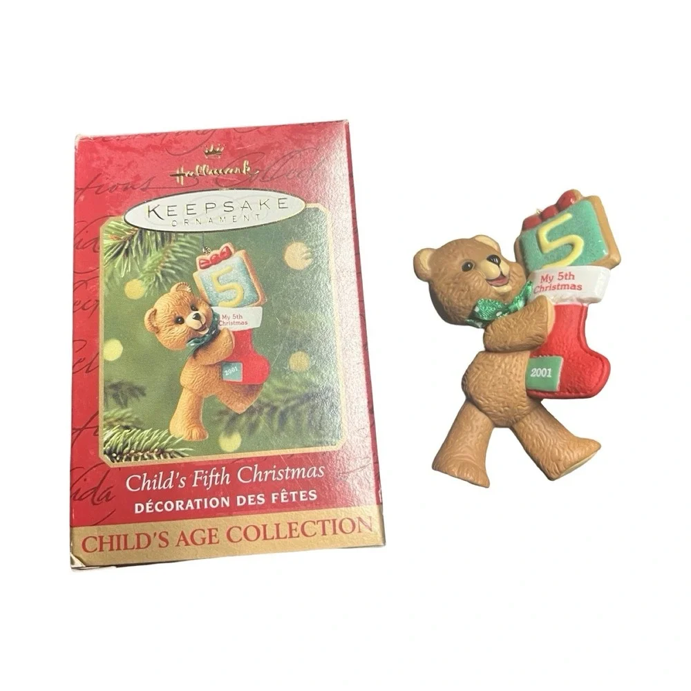 Hallmark Keepsake Ornament 2001 Childs Fifth Christmas‎ Teddy Bear QX8395 Boxed